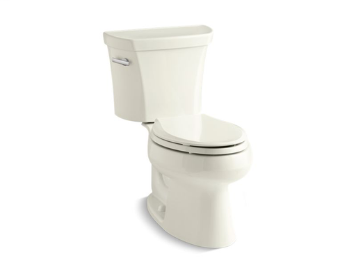 Wellworth® two-piece elongated 1.28 gpf toilet with Class Five® flush technology, left-hand trip lever, Insuliner® tank liner and tank cover locks, seat not included, Biscuit