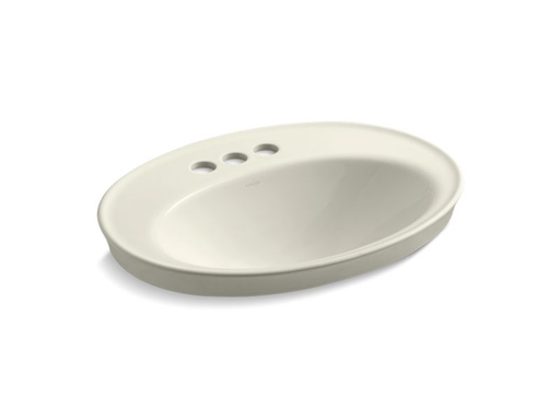 Serif® drop-in bathroom sink with 4" centerset faucet holes, Biscuit