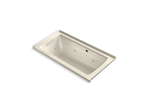 Archer® 60" x 30" alcove whirlpool with Bask® heated surface, integral flange and left-hand drain, Almond