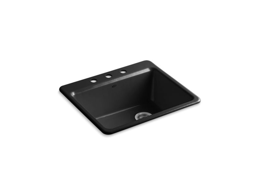 Riverby® 25" x22" x 9-5/8" top-mount single-bowl kitchen sink with sink rack, Black Black