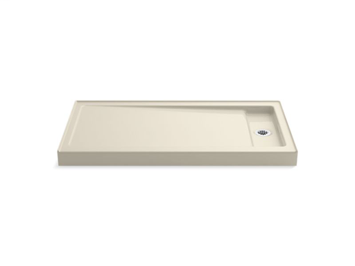 Bellwether® 60" x 32" single-threshold shower base with right offset drain, Almond