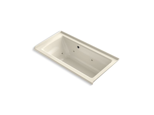 Archer® 60" x 30" alcove whirlpool with Bask® heated surface, integral flange and right-hand drain, Almond