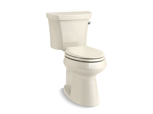 Highline® Comfort Height® two-piece elongated 1.28 gpf toilet with Class Five® flush technology, right-hand trip lever and concealed trapway, seat not included, Almond