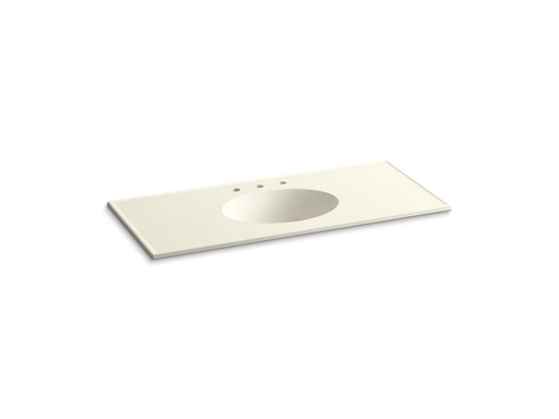 Ceramic/Impressions® 49" oval vanity-top bathroom sink with 8" centerset faucet holes, Biscuit Impressions
