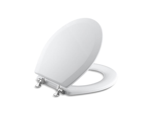 Triko™ round-front toilet seat with Polished Chrome hinges, White