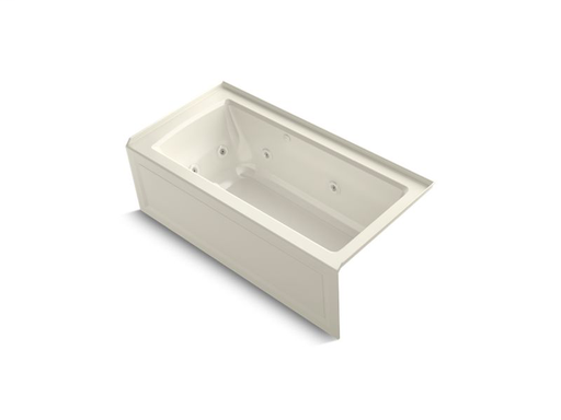 Archer® 60" x 30" alcove whirlpool + BubbleMassage™ Air Bath with right-hand drain, Biscuit