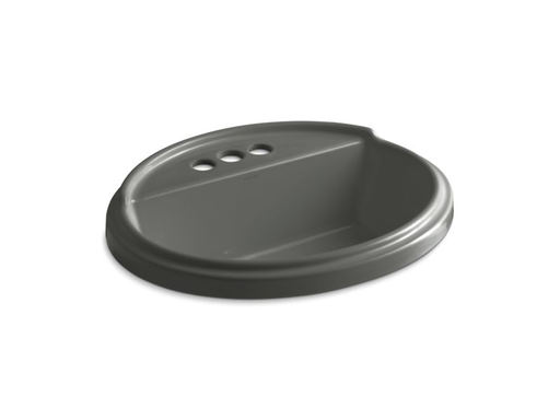 Tresham® oval drop-in bathroom sink with 4" centerset faucet holes, Thunder Grey