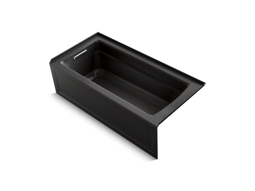 Archer® VibrAcoustic® 66" x 32" integral apron bath with Bask® heated surface, integral flange, and left-hand drain, Black Black