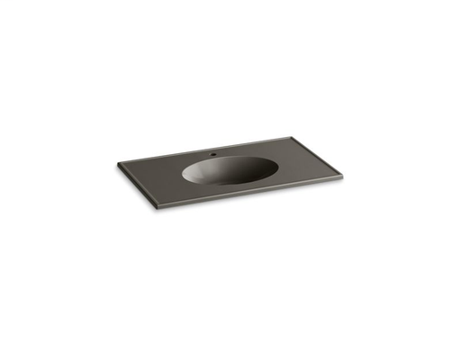 Ceramic/Impressions® 37" oval vanity-top bathroom sink with single faucet hole, Cashmere Impressions