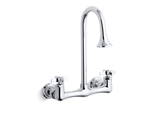 Triton® double cross handle utility sink faucet with rosespray gooseneck spout, Polished Chrome