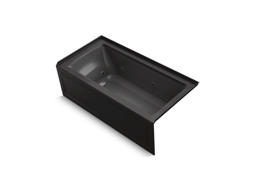 Archer® 60" x 30" three-side integral flange whirlpool with right-hand drain, heater and Comfort Depth® design, Black Black