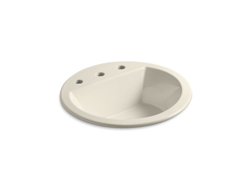 Bryant® round drop-in bathroom sink with 8" widespread faucet holes, Almond