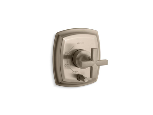 Margaux® Rite-Temp® pressure-balancing valve trim with push-button diverter and cross handles, valve not included, Vibrant Brushed Bronze