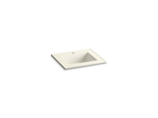 Ceramic/Impressions® 25" rectangular vanity-top bathroom sink with single faucet hole, Biscuit Impressions