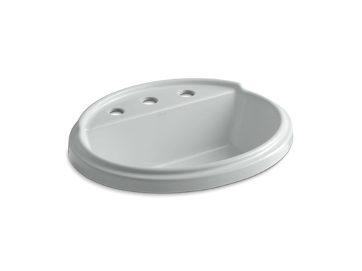 Tresham® oval drop-in bathroom sink with 8" widespread faucet holes, Ice™ Grey
