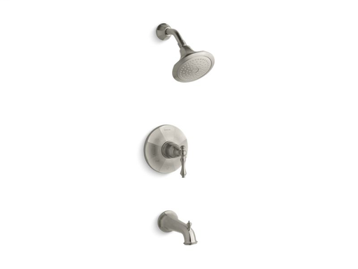 Kelston® Rite-Temp® bath and shower valve trim with lever handle, spout and 2.5 gpm showerhead, Vibrant Brushed Nickel