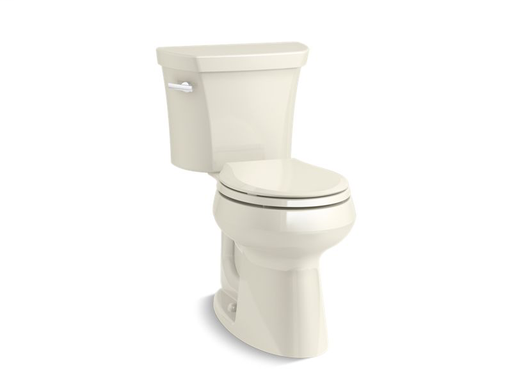 Highline® Comfort Height® two-piece round-front 1.28 gpf toilet with Class Five® flush technology and left-hand trip lever and Insuliner® tank liner, seat not included, Biscuit