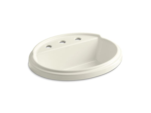 Tresham® oval drop-in bathroom sink with 8" widespread faucet holes, Biscuit