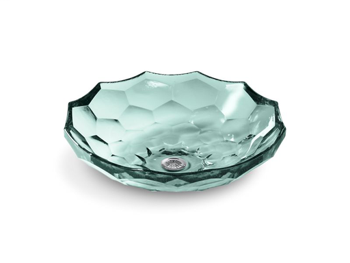 Briolette™ vessel faceted glass bathroom sink, Translucent Dew