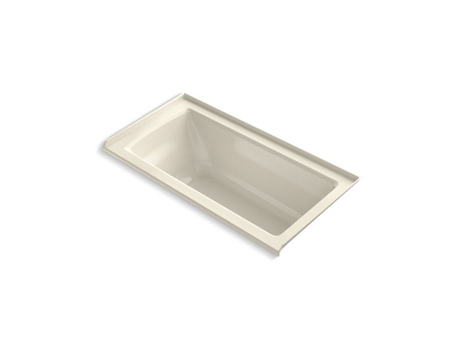 Archer® VibrAcoustic® 60" x 30" three-wall alcove bath with Bask® heated surface, integral flange, and right-hand drain, Almond