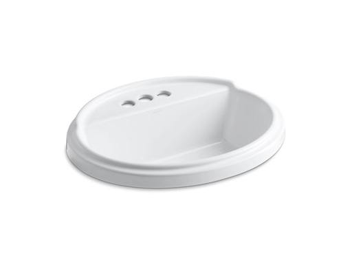 Tresham® oval drop-in bathroom sink with 4" centerset faucet holes, White