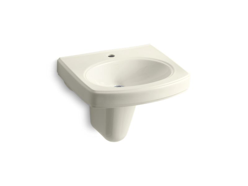 Pinoir® wall-mount bathroom sink with single faucet hole, Biscuit