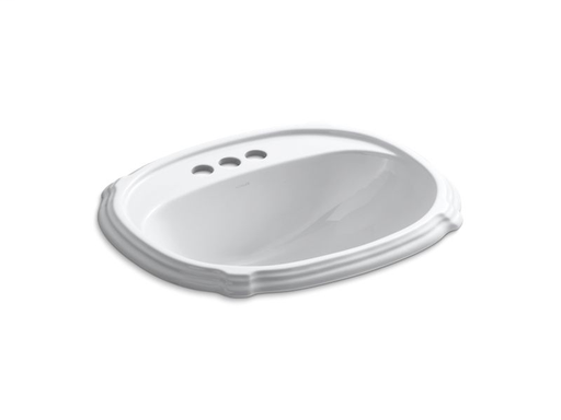 Portrait® drop-in bathroom sink with 4" centerset faucet holes, White
