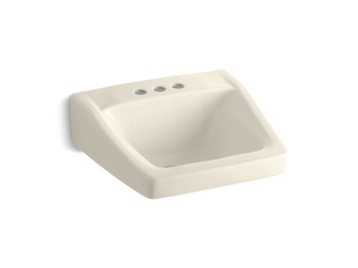 Chesapeake™ 20" x 18-1/4" wall-mount/concealed arm carrier arm bathroom sink with 4" centerset faucet holes, Almond
