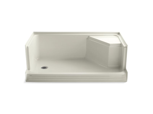 Memoirs® 60" x 36" single threshold left-hand drain shower base with integral seat at right, Biscuit