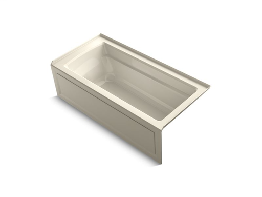 Archer® VibrAcoustic® 66" x 32" integral apron bath with Bask® heated surface, integral flange, and right-hand drain, Almond