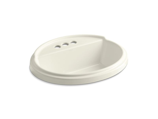 Tresham® oval drop-in bathroom sink with 4" centerset faucet holes, Biscuit