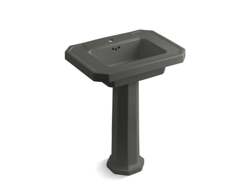 Kathryn® pedestal bathroom sink with single faucet hole, Thunder Grey