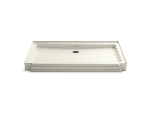 Memoirs® 60" x 34" single threshold rear center drain shower base, Biscuit