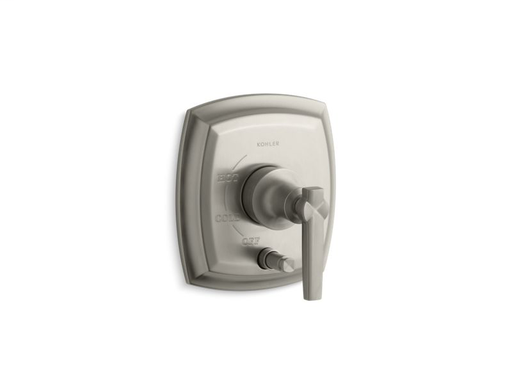 Margaux® Rite-Temp® pressure-balancing valve trim with push-button diverter and lever handles, valve not included, Vibrant Brushed Nickel