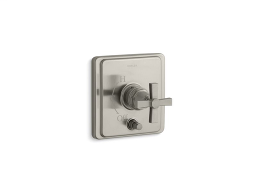 Pinstripe® Rite-Temp® pressure-balancing valve trim with diverter and plain cross handle, valve not included, Vibrant Brushed Nickel