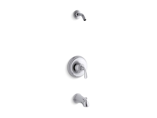 Forté® Sculpted Rite-Temp® bath and shower valve trim with slip-fit spout, less showerhead, Polished Chrome