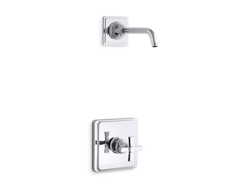 Pinstripe® Pure Rite-Temp shower trim set with cross handle, less showerhead, Polished Chrome
