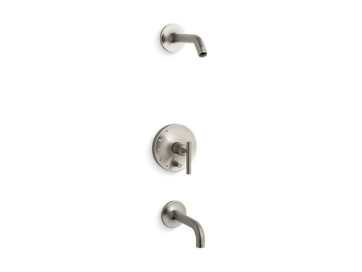 Purist® Rite-Temp® bath and shower trim set with push-button diverter and lever handle, less showerhead, Vibrant Brushed Nickel