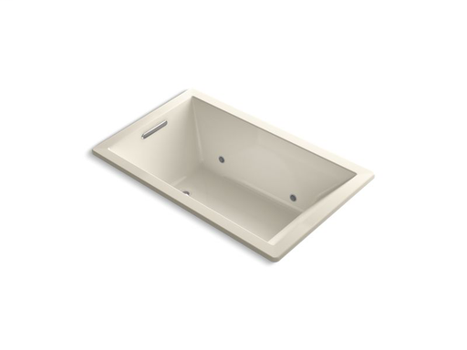 Underscore® Rectangle 60" x 36" drop-in BubbleMassage™ Air Bath with reversible drain and Bask™ heated surface, Almond