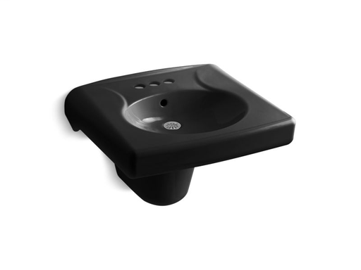 Brenham™ wall-mounted or concealed carrier arm mounted commercial bathroom sink with 4" centerset faucet holes and shroud, Black Black