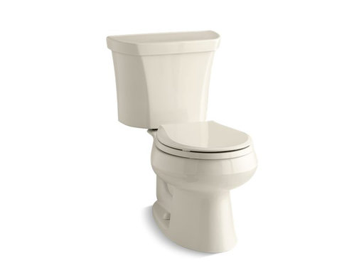 Wellworth® two-piece round-front dual-flush toilet with Class Five® flush technology and right-hand trip lever, seat not included, Almond