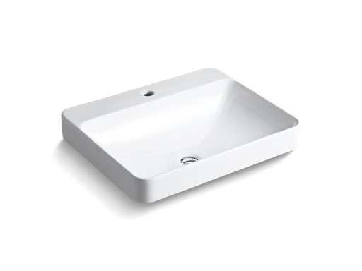Vox® Rectangle vessel bathroom sink with single faucet hole, White