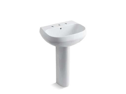 Wellworth® pedestal bathroom sink with 8" widespread faucet holes, White