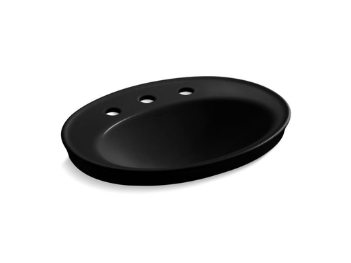 Serif® drop-in bathroom sink with 8" widespread faucet holes, Black Black