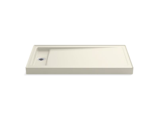 Bellwether® 60" x 32" single-threshold shower base with left offset drain, Biscuit