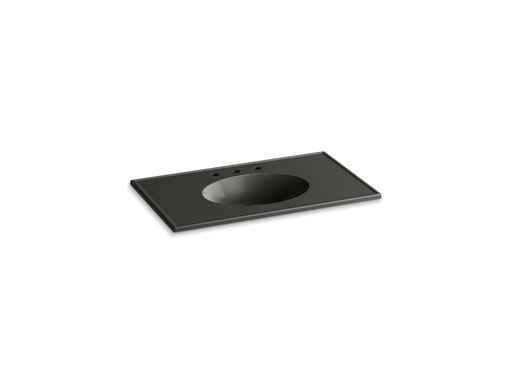 Ceramic/Impressions® 37" oval vanity-top bathroom sink with 8" widespread faucet holes, Thunder Grey Impressions