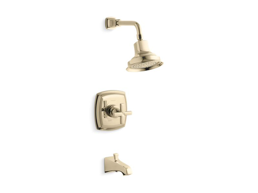 Margaux(r) Rite-Temp(r) bath and shower trim set with cross handle and NPT spout, valve not included, Vibrant French Gold