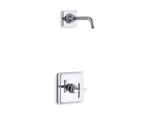 Pinstripe® Rite-Temp shower trim set with cross handle, less showerhead, Polished Chrome