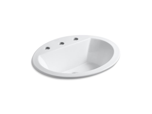 Bryant® oval drop-in bathroom sink with 8" widespread faucet holes, White