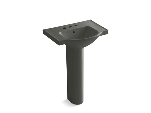 Veer™ 24" pedestal bathroom sink with 4" centerset faucet holes, Thunder Grey